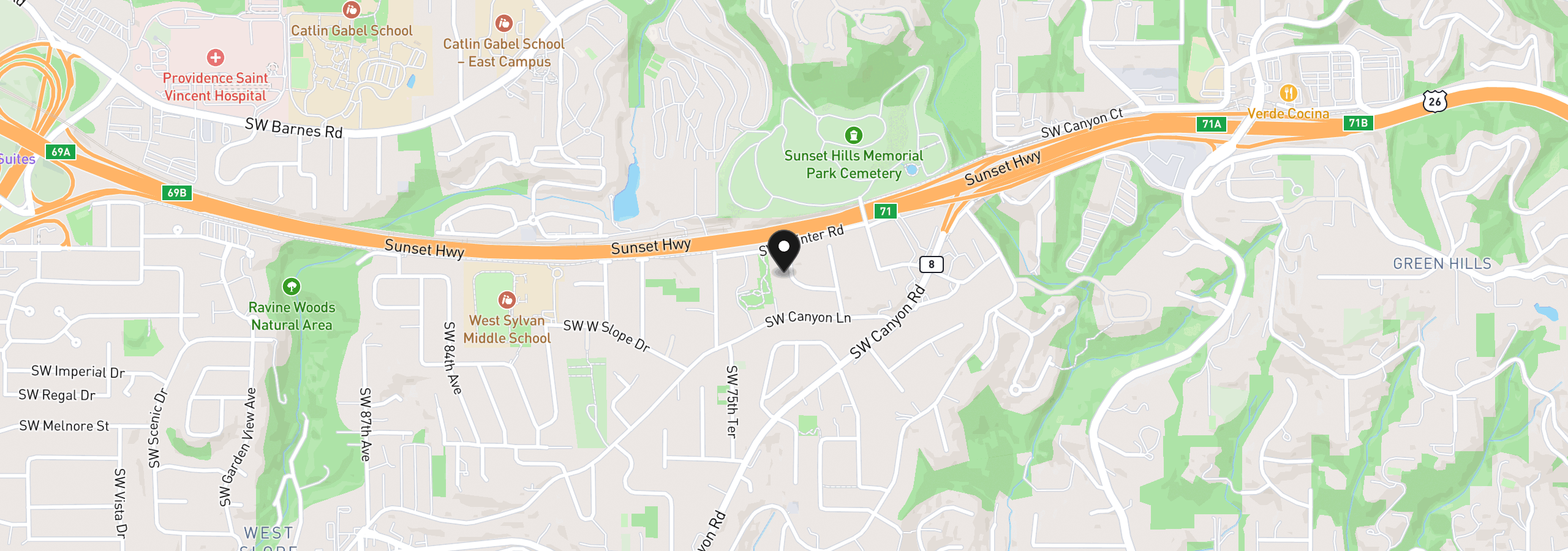 Map showing the location of 7270 SW Sylvan Ct, Portland, OR 97225
