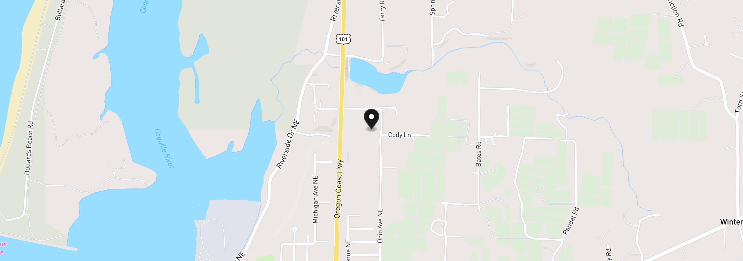 Map showing the location of 1212 Ohio Ave, Bandon, OR 97411