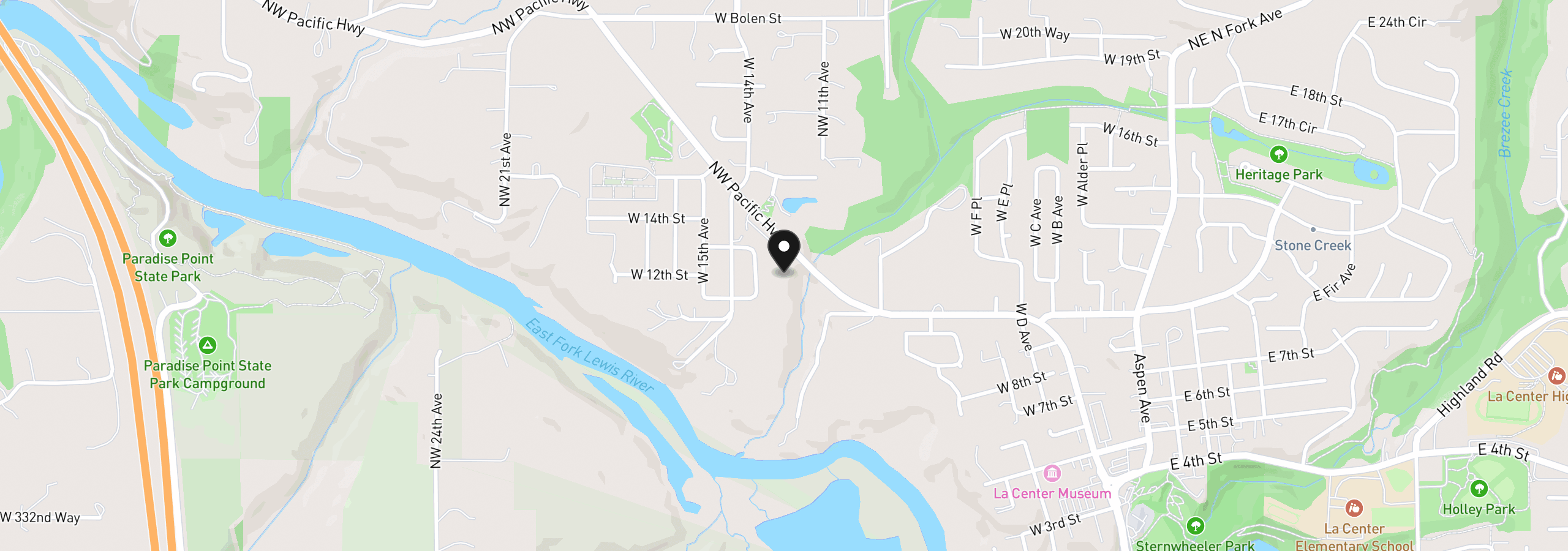 Map showing the location of 1235 W Sparrow Ave, La Center, Wa 98629