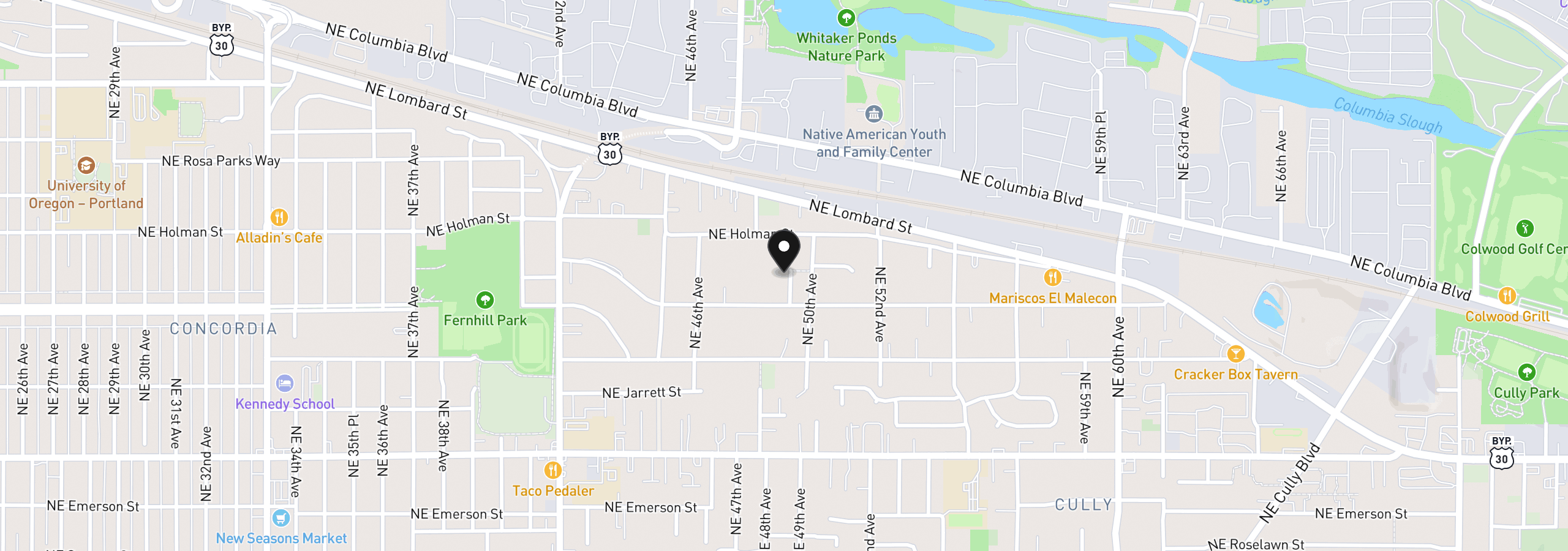Map showing the location of 6111 NE 49th Ave, Portland, OR 97218