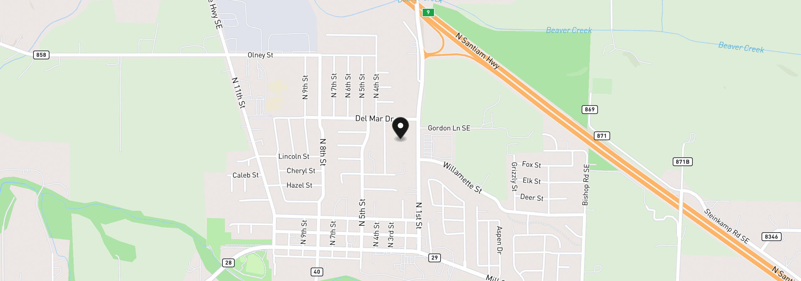 Map showing the location of 0 Clover St, Aumsville, OR 97325