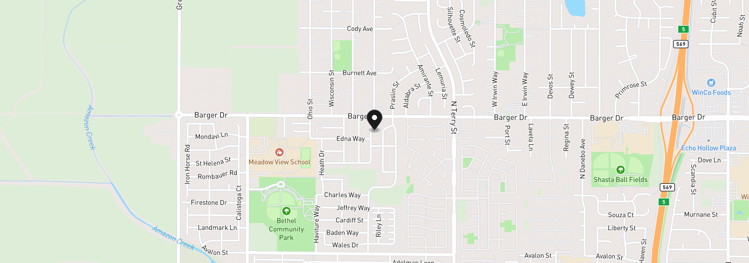 Map showing the location of 5422 King Arthur Ct, Eugene, OR 97402