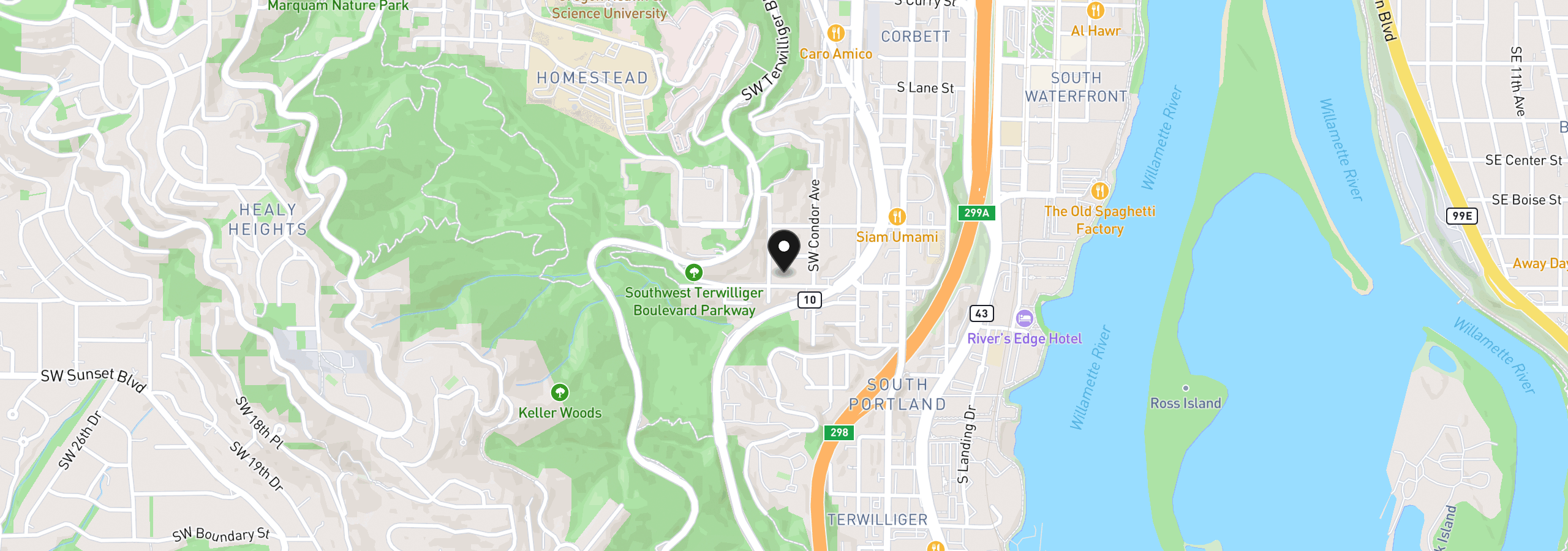 Map showing the location of 215 SW Hamilton St, Portland, OR 97239