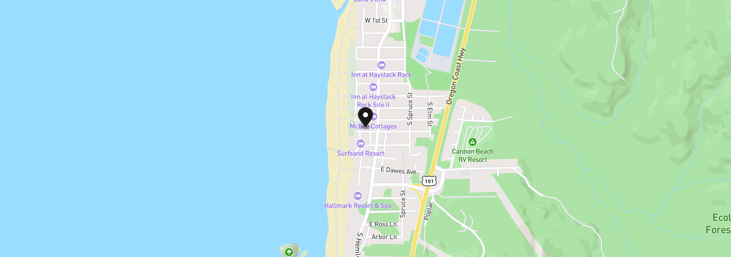 Map showing the location of 172 W Harrison St, Cannon Beach, OR 97110