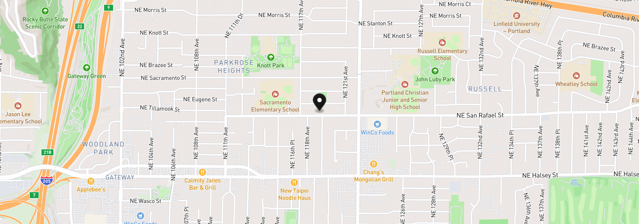 Map showing the location of 11841 NE San Rafael St, Portland, OR 97220