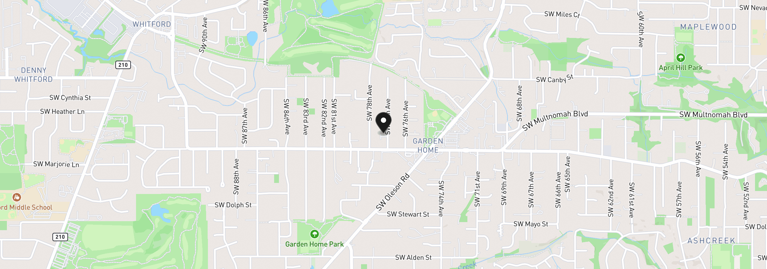 Map showing the location of 7385 SW 77th Ave, Portland, OR 97223