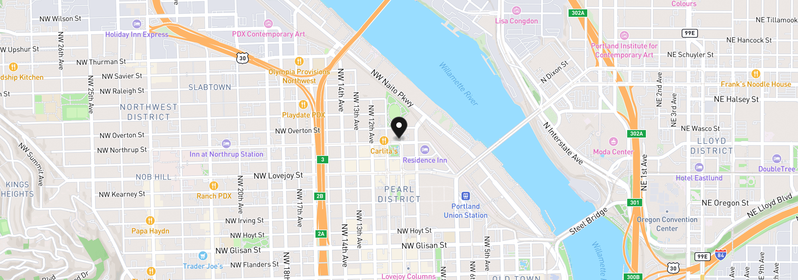 Map showing the location of 1075 NW Northrup St 1715, Portland, OR 97209