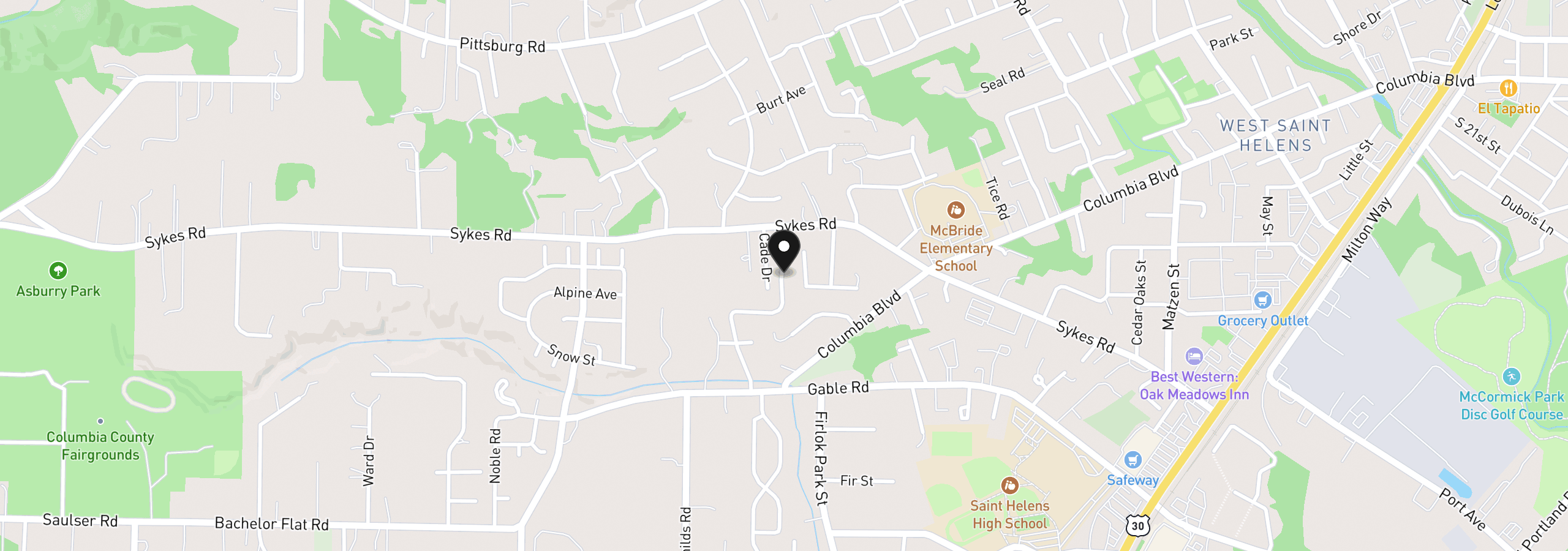 Map showing the location of 59174 Whitetail Ave, St. Helens, OR 97051