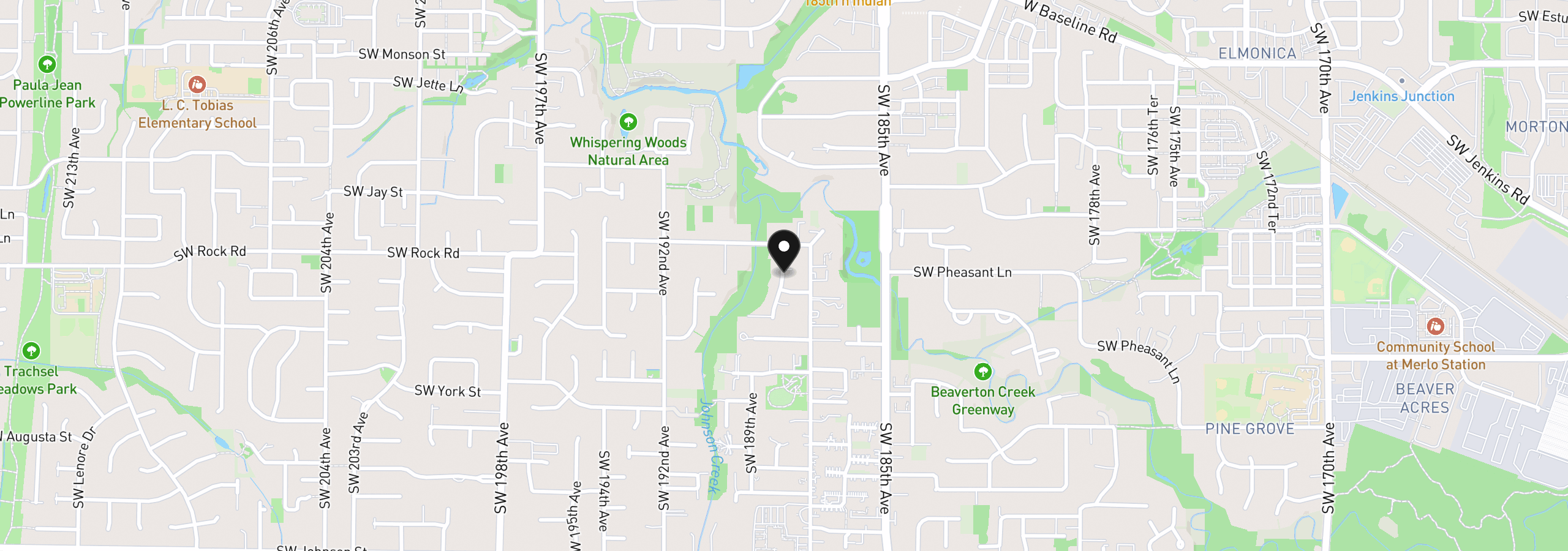 Map showing the location of 1724 SW Willowview Ter, Beaverton, OR 97003