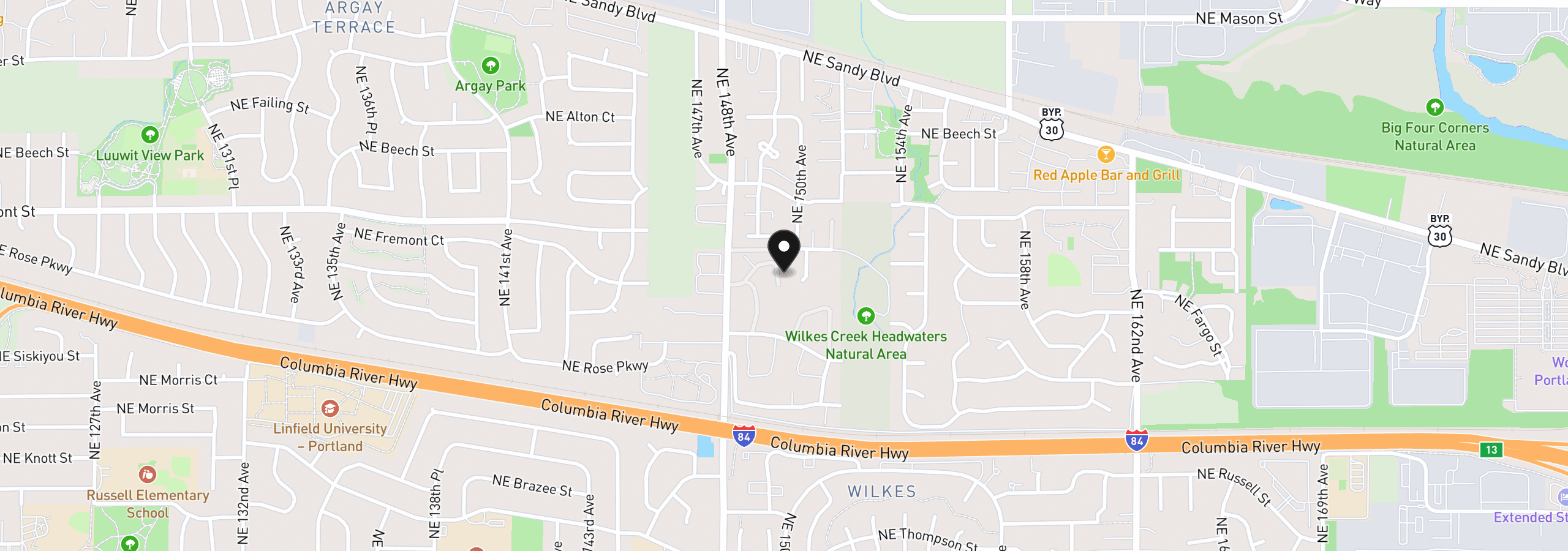 Map showing the location of 15037 NE Siskiyou Ct, Portland, OR 97230