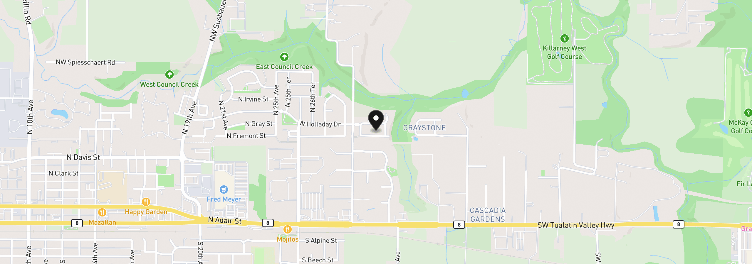 Map showing the location of 3034 N Holladay Dr, Cornelius, OR 97113