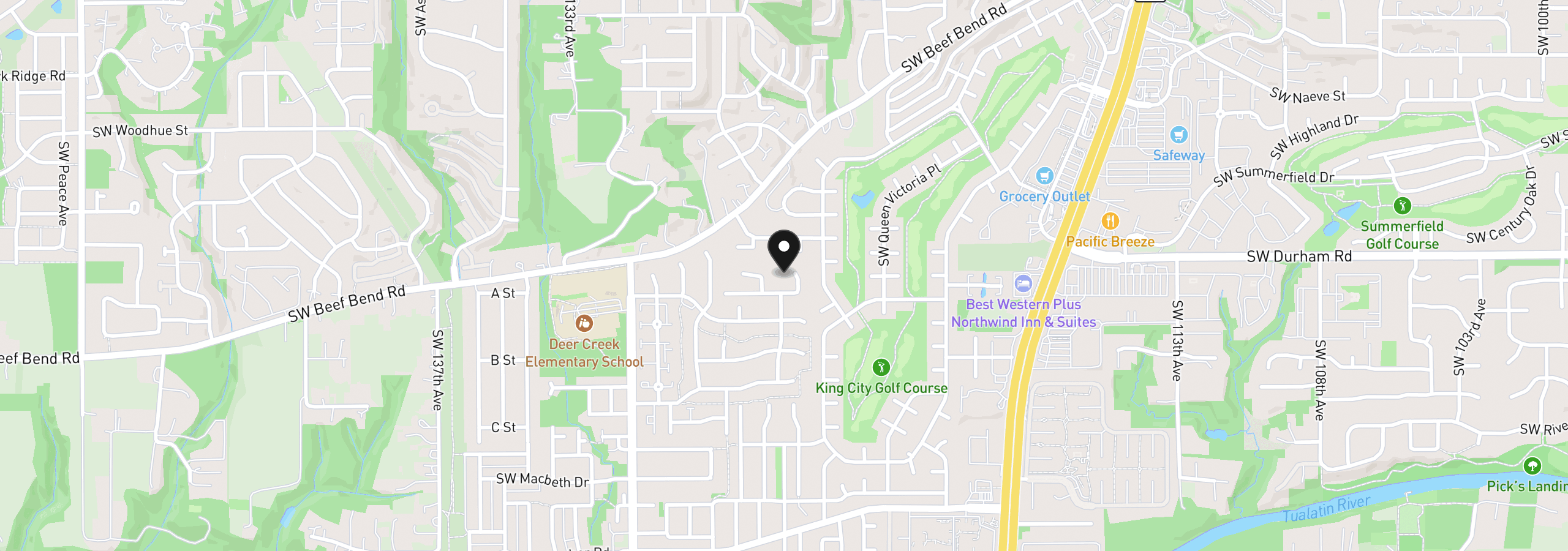 Map showing the location of 12533 SW Bexley Ln, Portland, OR 97224