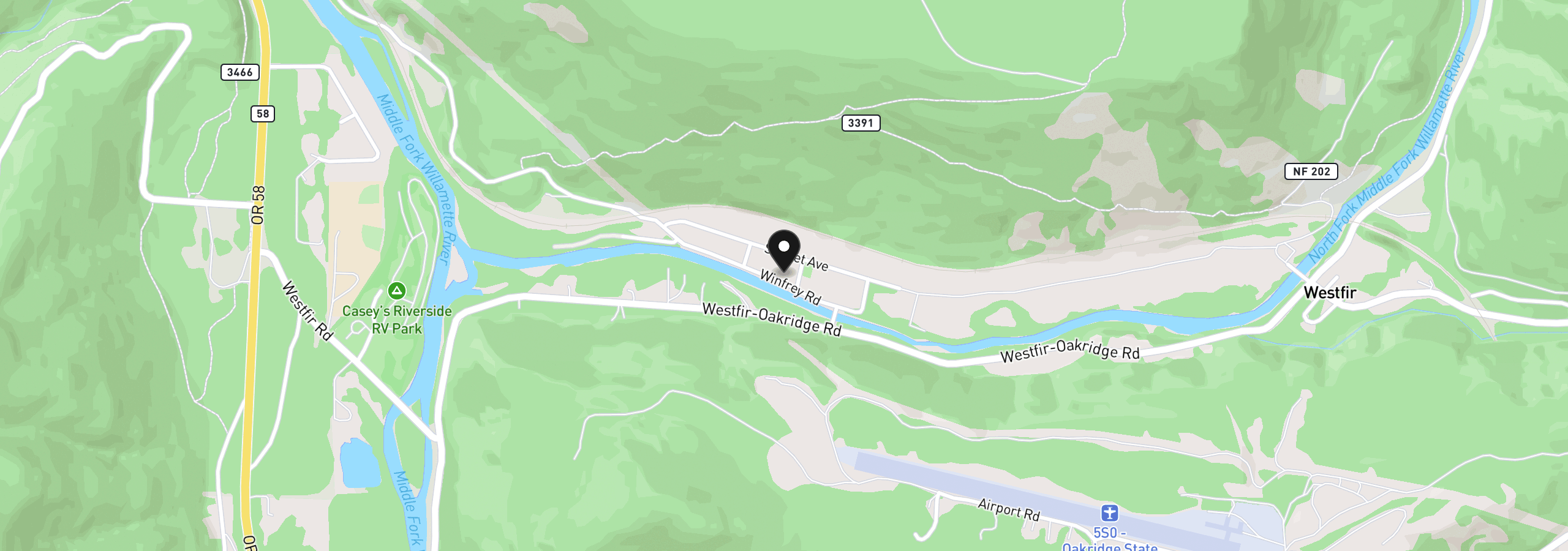 Map showing the location of 46843 Winfrey Rd, Westfir, OR 97492
