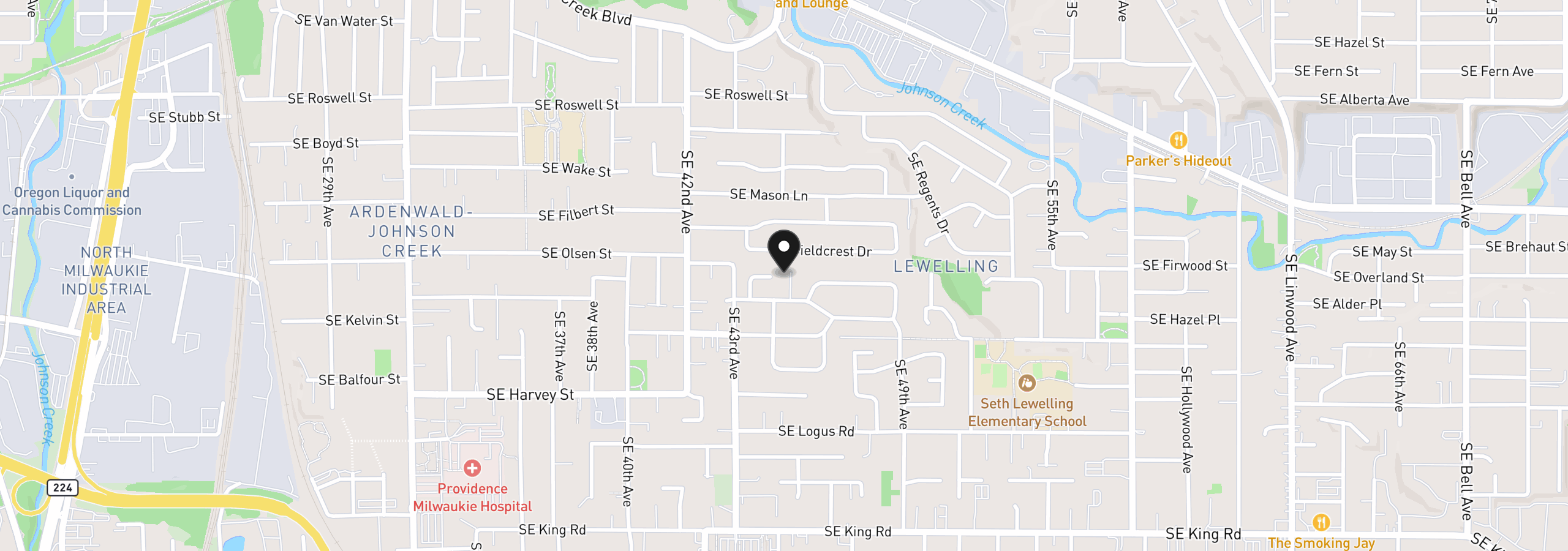 Map showing the location of 4433 SE Rockwood St, Milwaukie, OR 97222