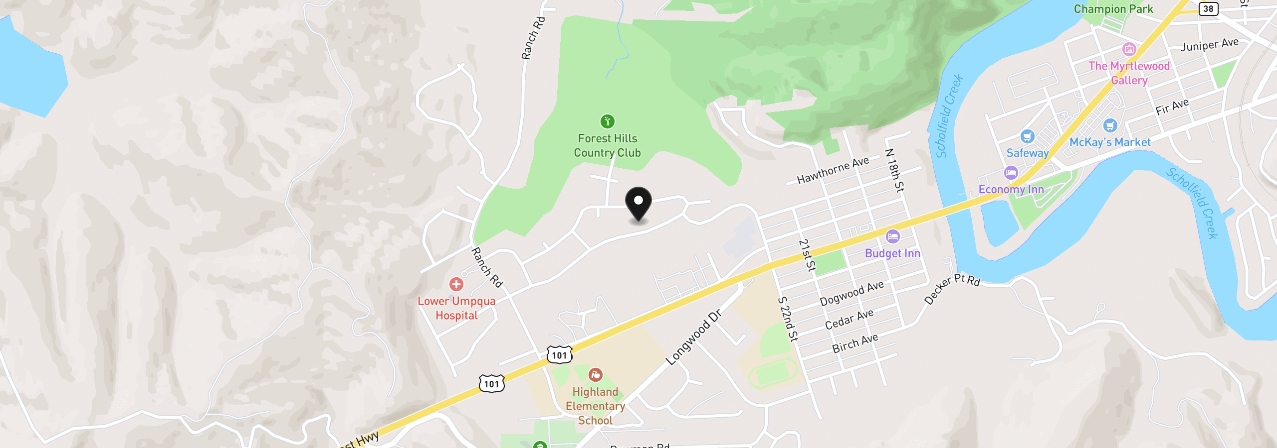 Map showing the location of 2800 Ridgeway Dr, Reedsport, OR 97467