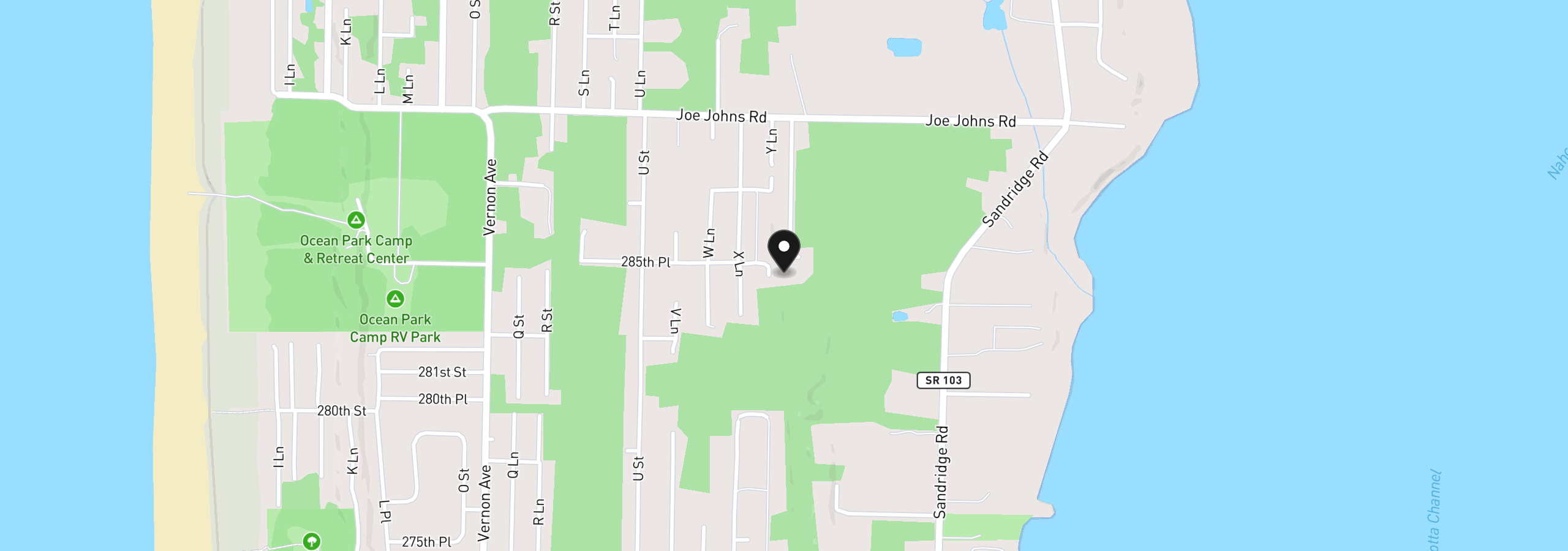 Map showing the location of 285 xx Z St, Ocean Park, Wa 98640