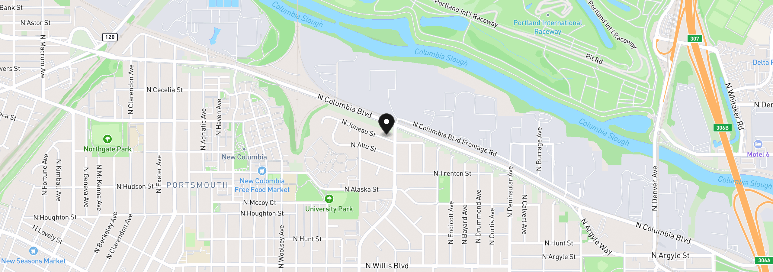 Map showing the location of 3807 N Juneau St, Portland, OR 97217