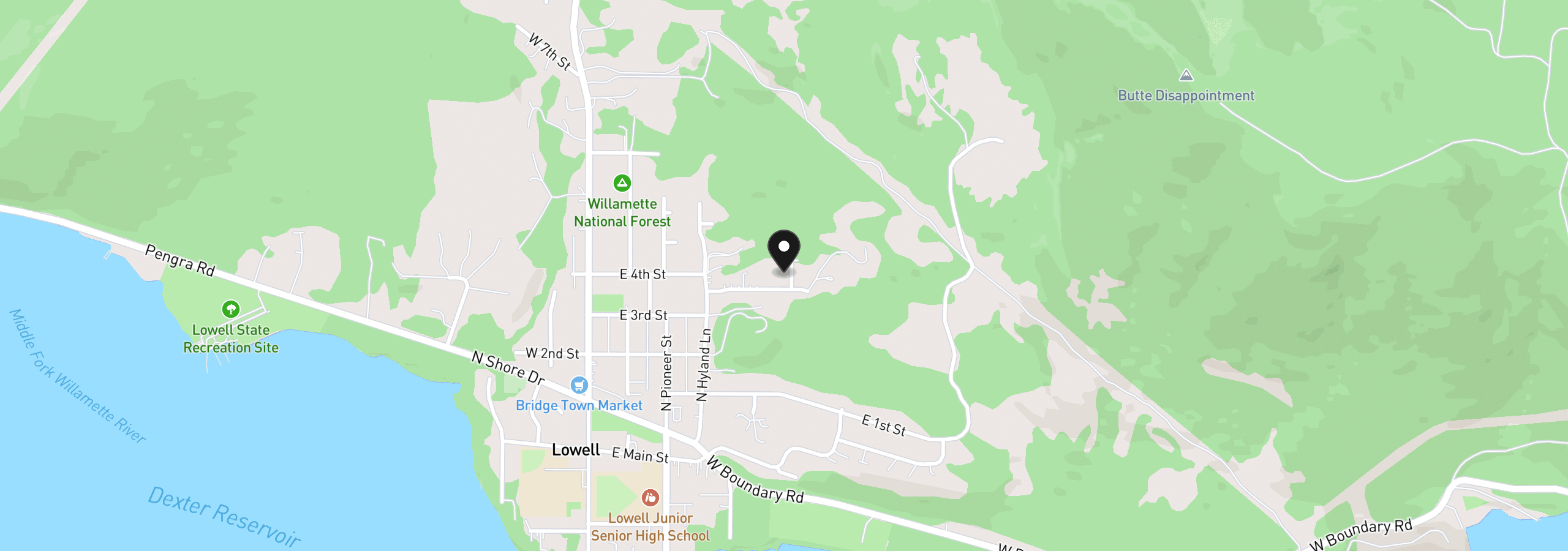 Map showing the location of 580 Wetleau Dr, Lowell, OR 97452