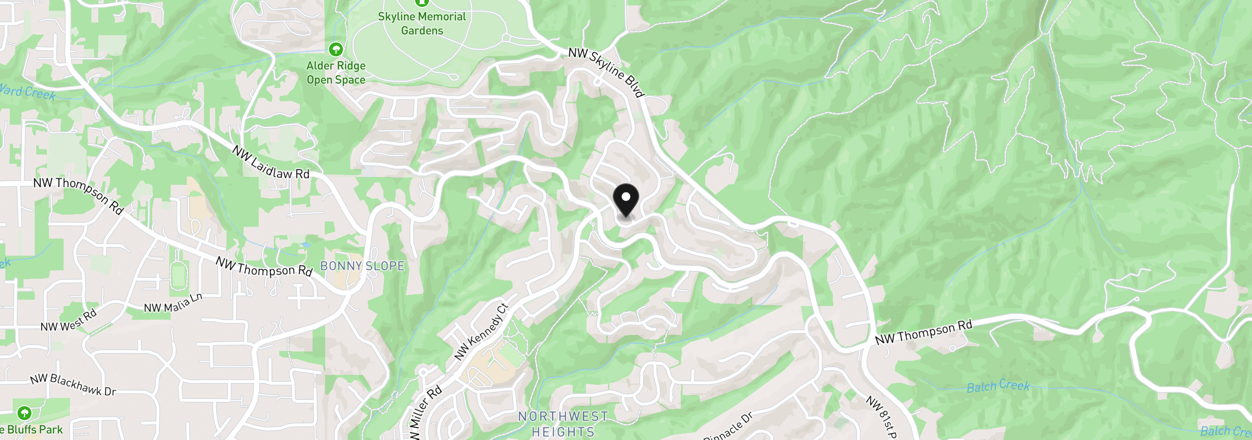 Map showing the location of 9112 NW Wiley Ln, Portland, OR 97229