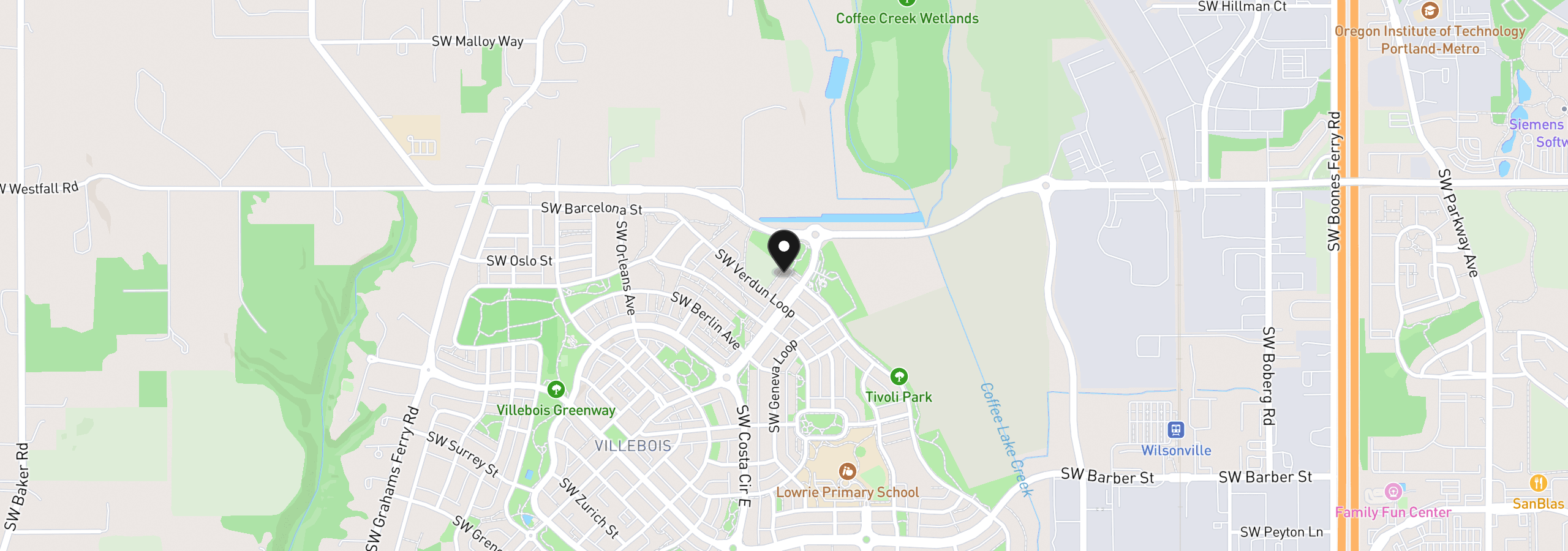 Map showing the location of 10981 SW Verdun Loop, Wilsonville, OR 97070