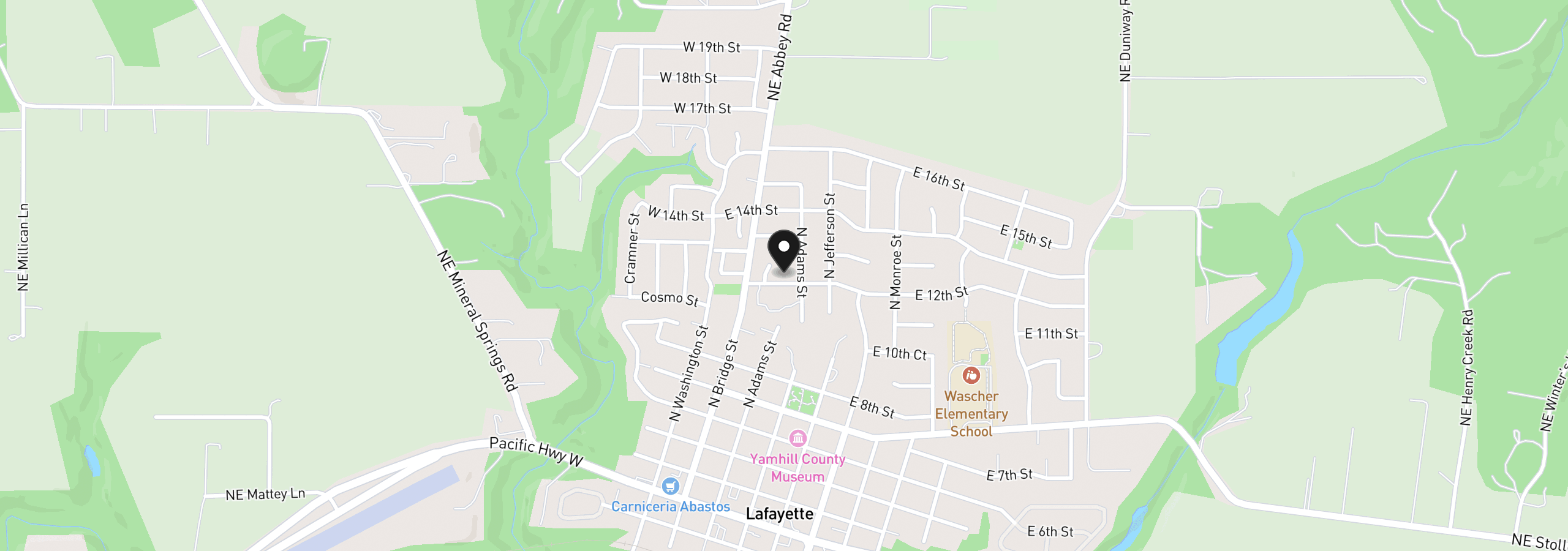 Map showing the location of 228 E 12th St, Lafayette, OR 97127