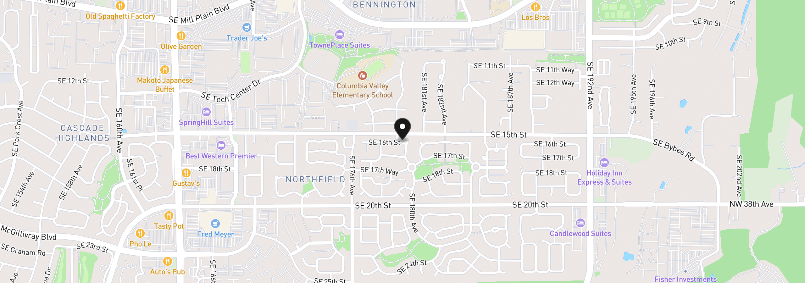 Map showing the location of 17910 SE 16th St, Vancouver, Wa 98683