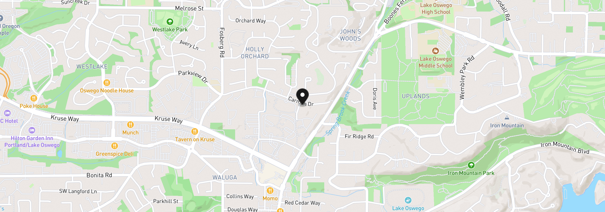 Map showing the location of 3696 Carman Dr, Lake Oswego, OR 97035