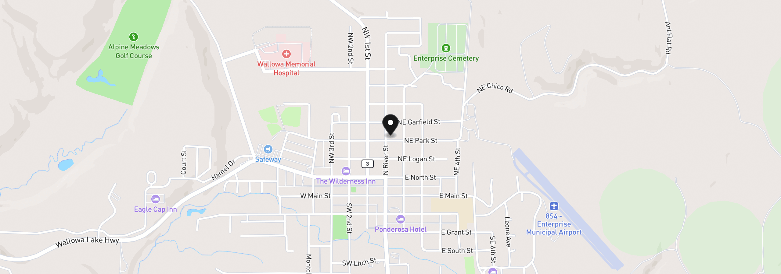 Map showing the location of 101 E Park St, Enterprise, OR 97828