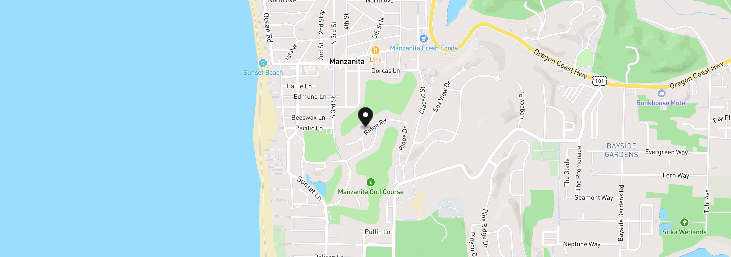 Map showing the location of 487 Ridge Rd, Manzanita, OR 97130