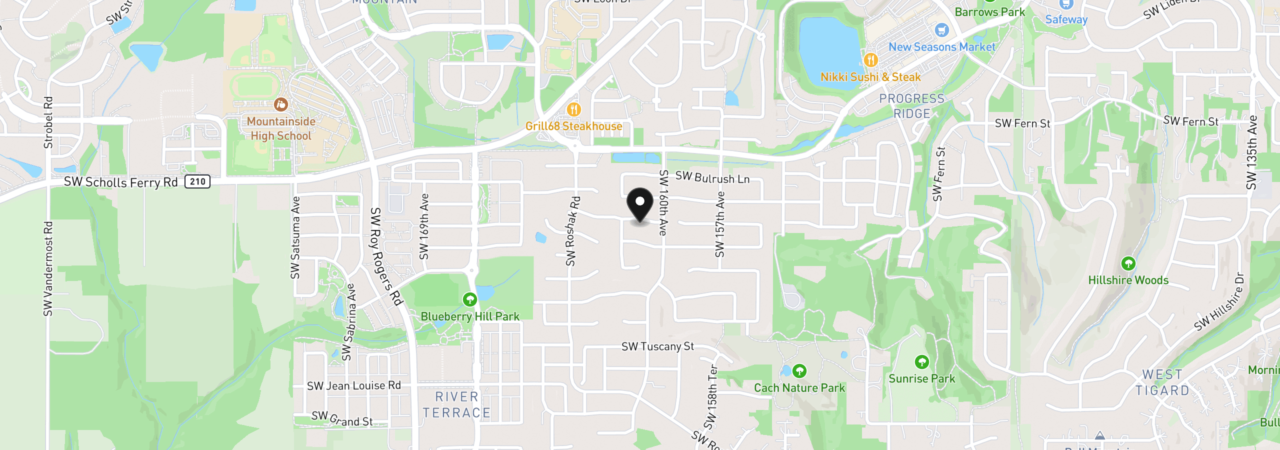 Map showing the location of 16058 SW Dewberry Ln, Portland, OR 97223