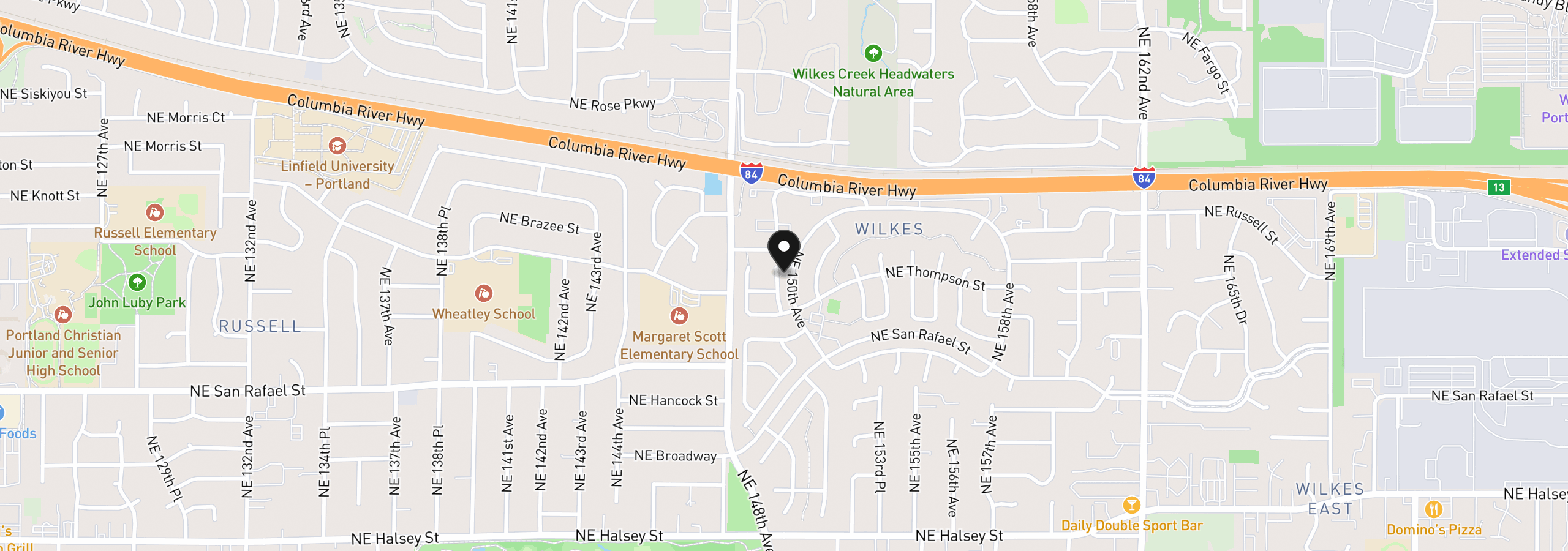 Map showing the location of 2362 NE 149th Ave, Portland, OR 97230