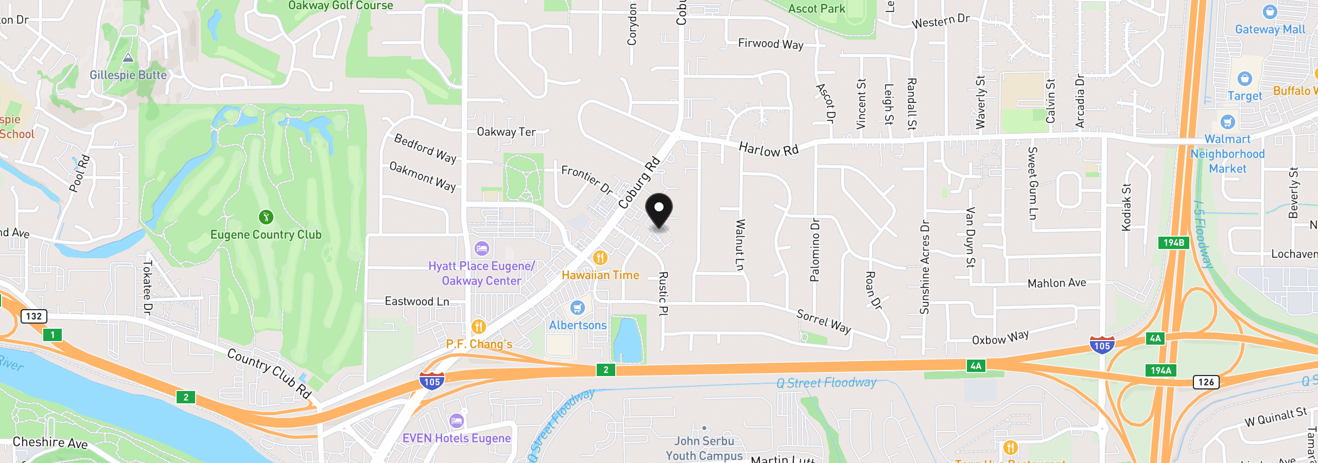 Map showing the location of 347 Rustic Pl 14, Eugene, OR 97401
