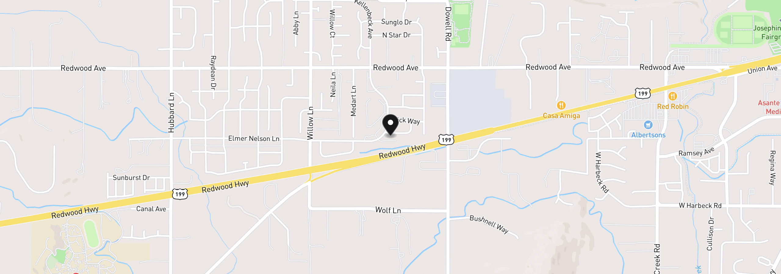 Map showing the location of 2287 SW Gayle Way, Grants Pass, OR 97527