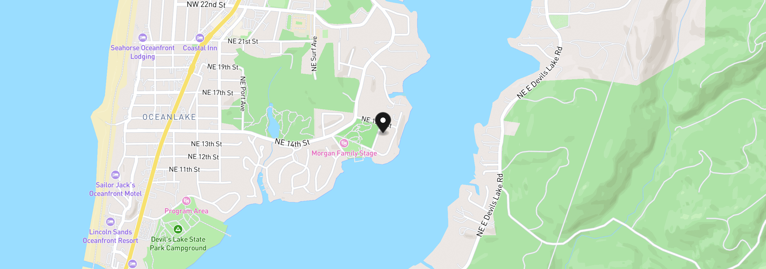 Map showing the location of 1420 NE Voyage Ave, Lincoln City, OR 97367