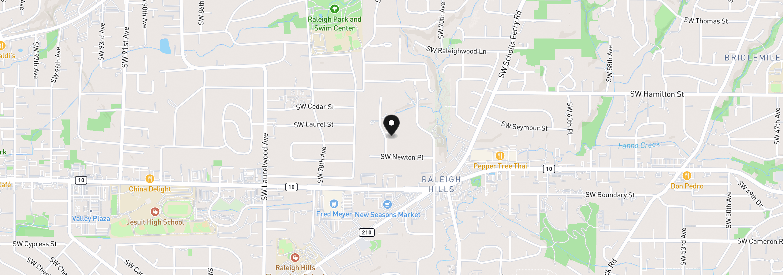 Map showing the location of 4330 SW Charming Way, Portland, OR 97225