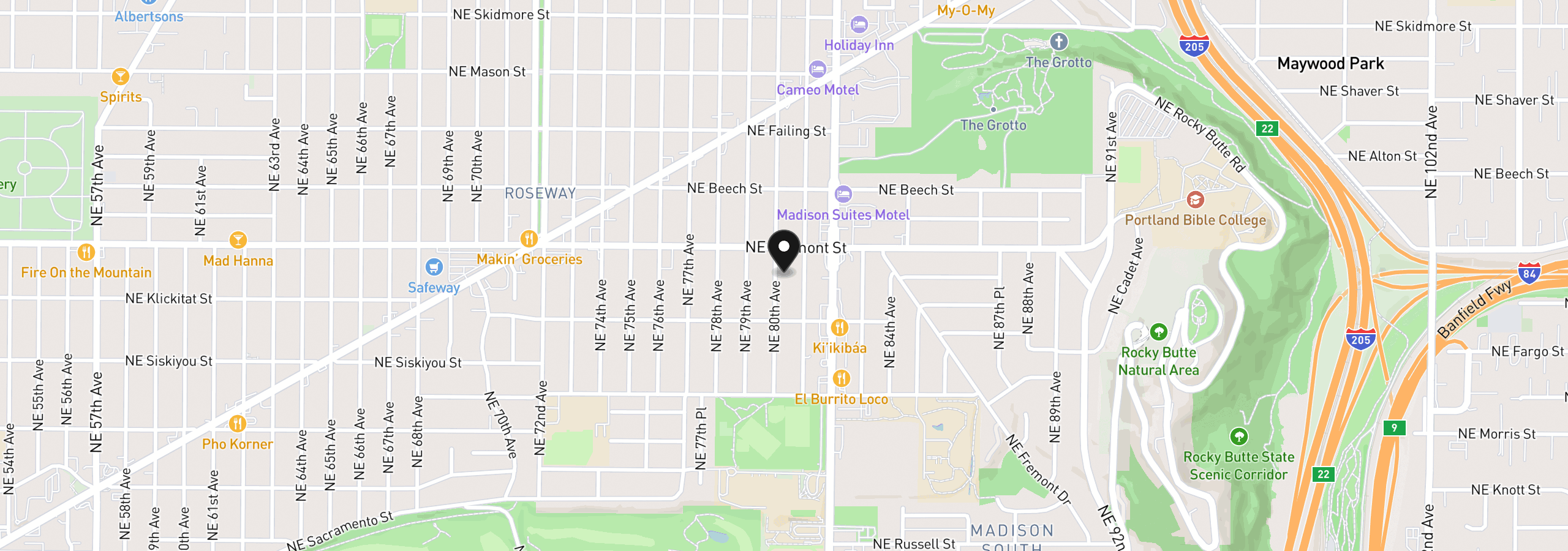 Map showing the location of 3414 NE 80th Ave, Portland, OR 97213