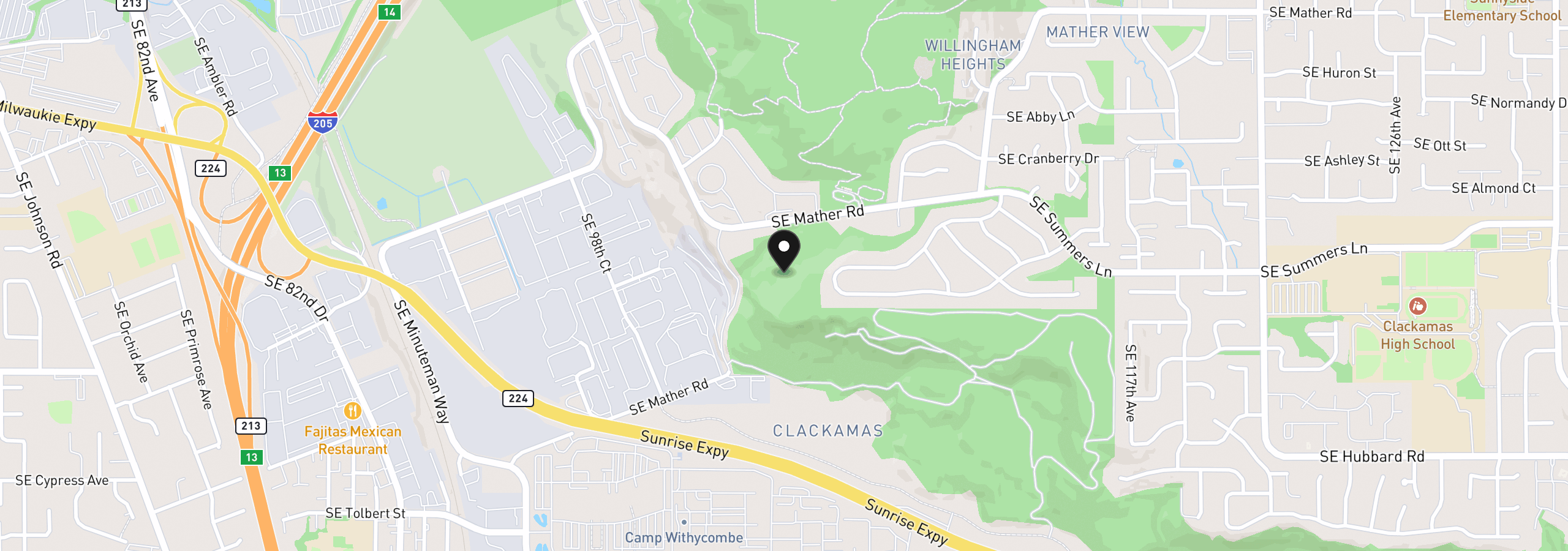 Map showing the location of 10402 SE Mather Rd, Clackamas, OR 97015