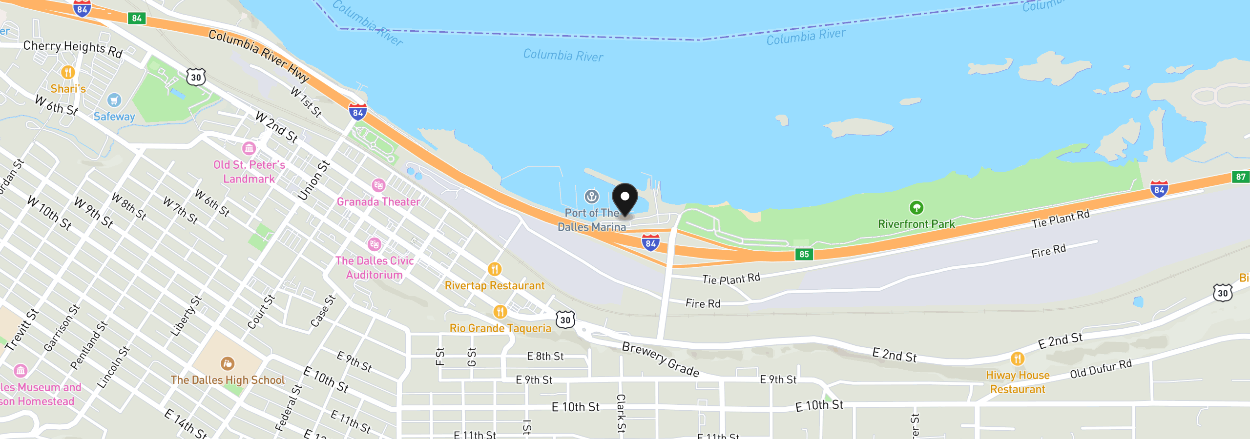 Map showing the location of 101 N Boat Basin Rd B 16, The Dalles, OR 97058