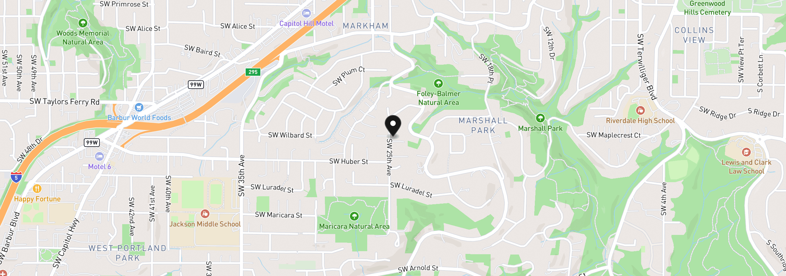 Map showing the location of 10000 SW 25th Ave, Portland, OR 97219