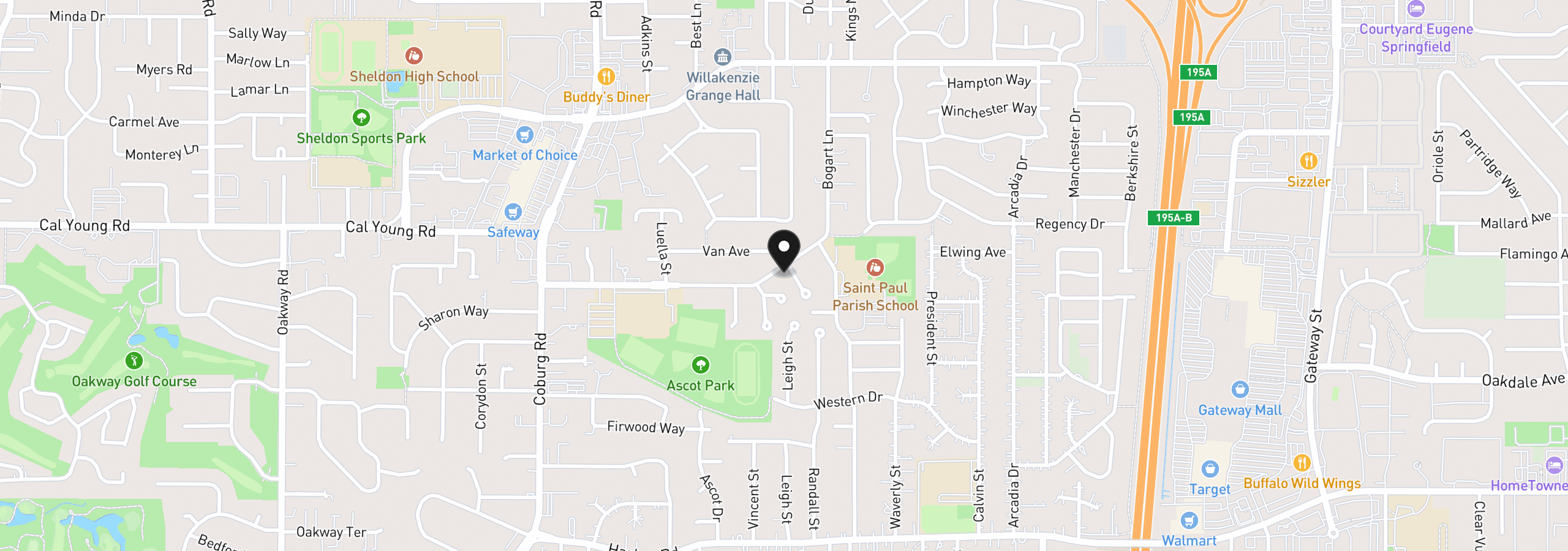 Map showing the location of 3046 Bailey Ln, Eugene, OR 97401