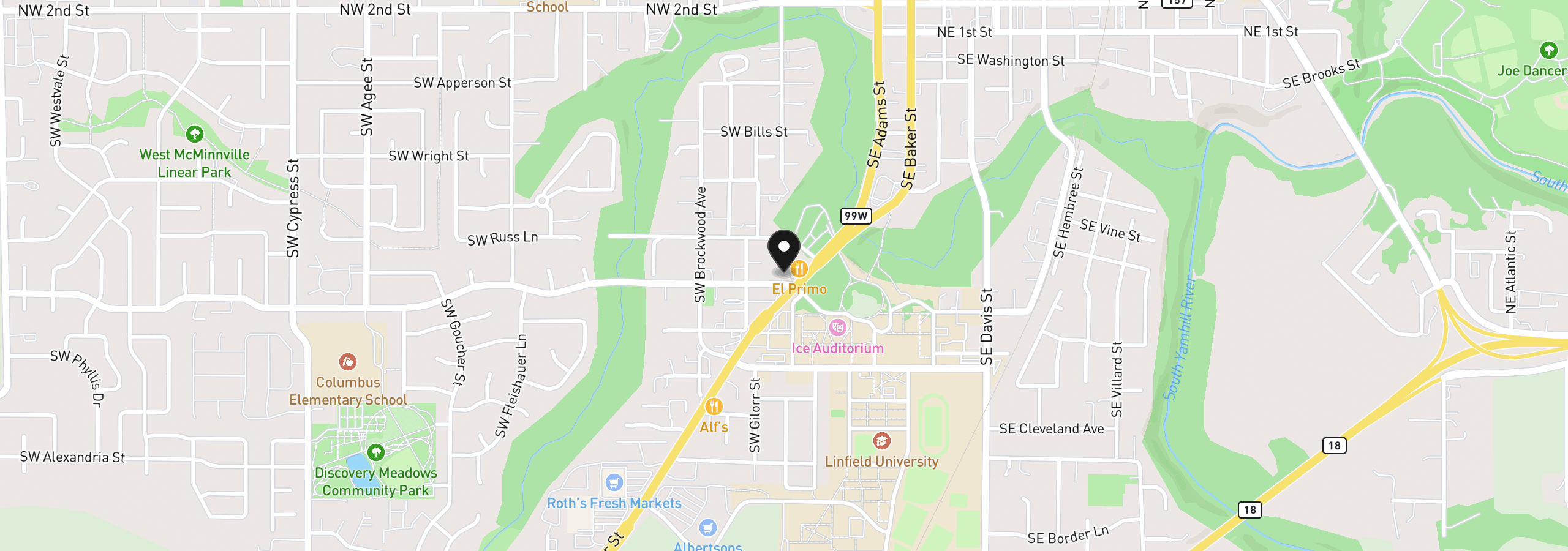 Map showing the location of 845 SW Blaine St, McMinnville, OR 97128