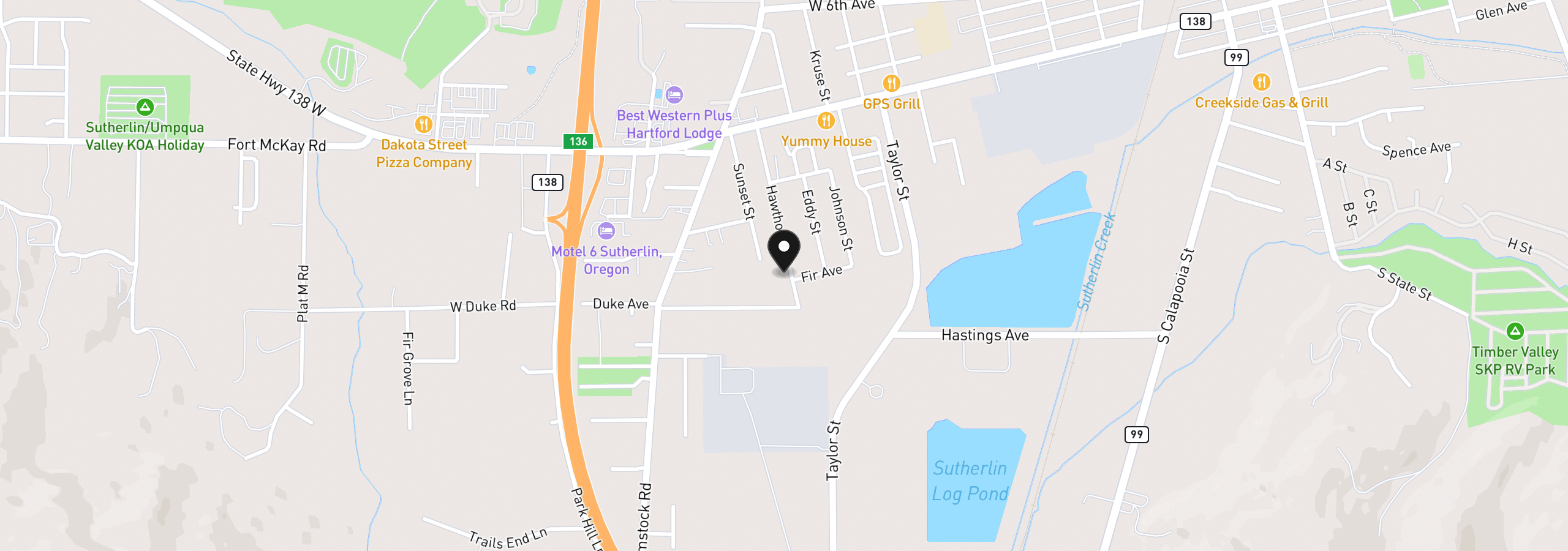 Map showing the location of 371 Hawthorne St, Sutherlin, OR 97479