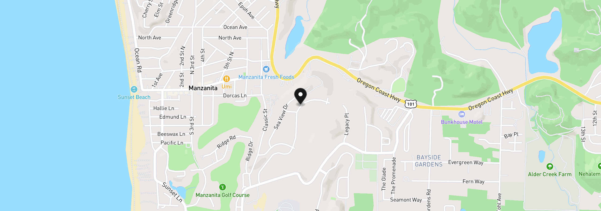 Map showing the location of 476 Meadows Dr, Manzanita, OR 97130