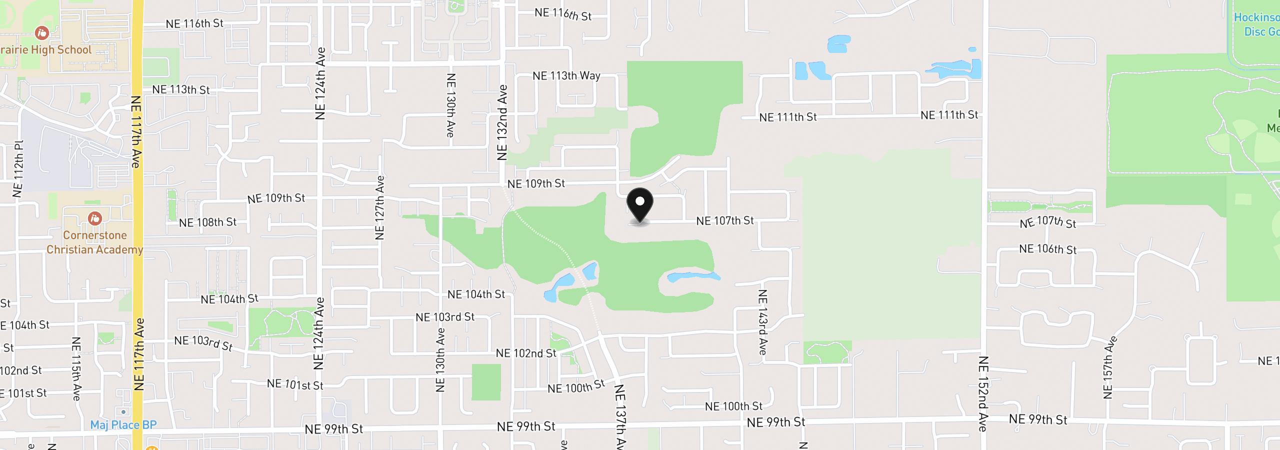 Map showing the location of 13801 NE 107th St, Vancouver, Wa 98682