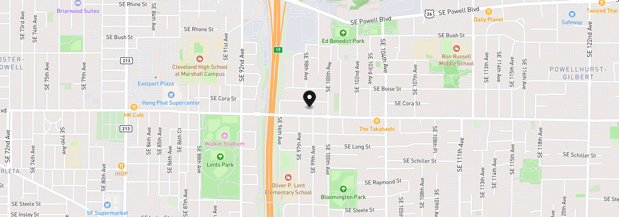 Map showing the location of 4401 SE 99th Ave, Portland, OR 97266