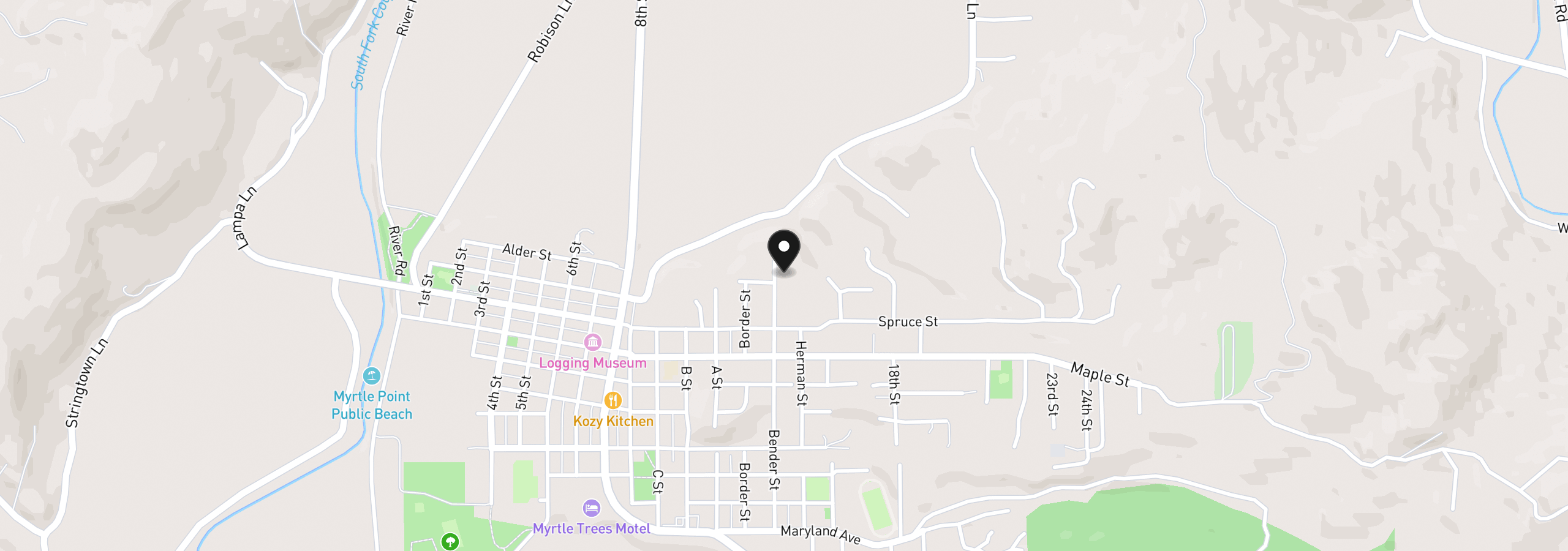 Map showing the location of 131 Bender St, Myrtle Point, OR 97458