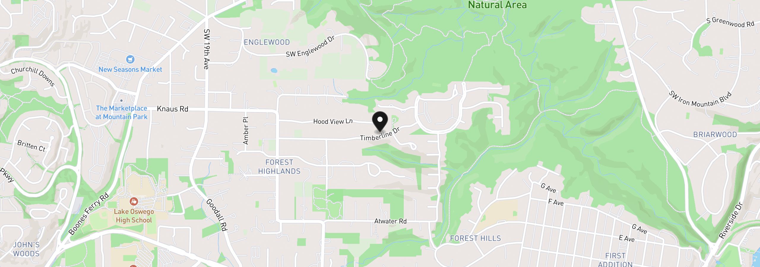 Map showing the location of 801 Timberline Dr, Lake Oswego, OR 97034