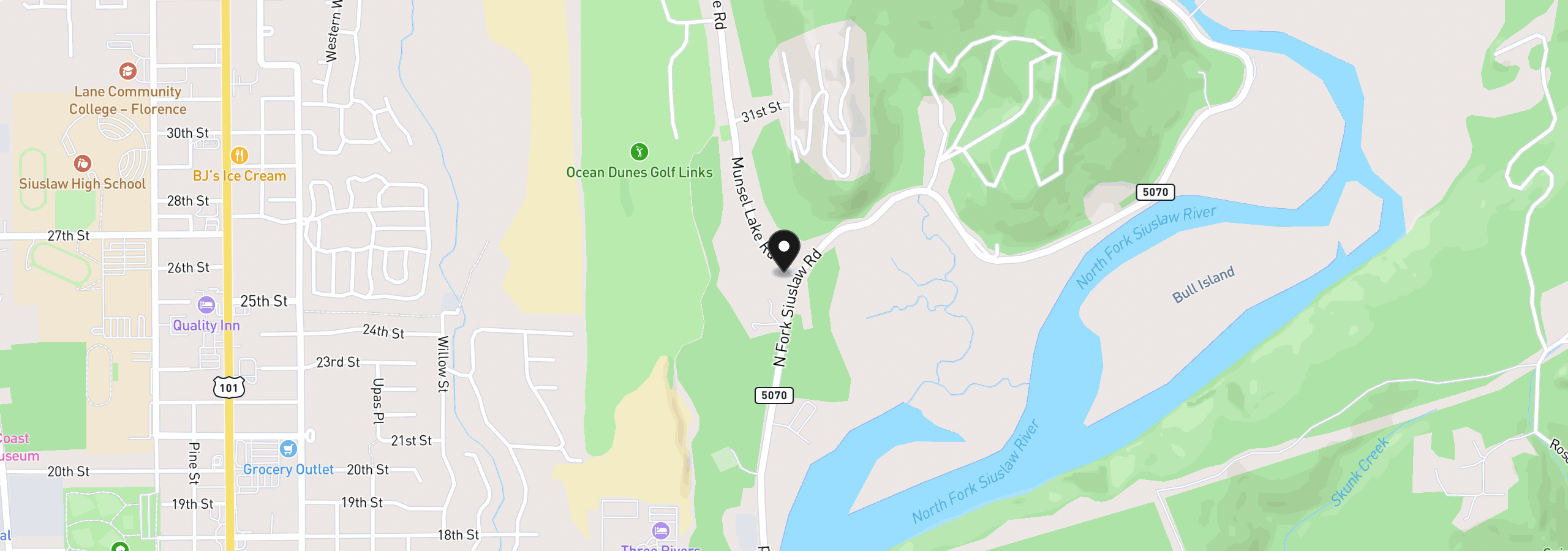 Map showing the location of 2701 Munsel Lake Rd, Florence, OR 97439