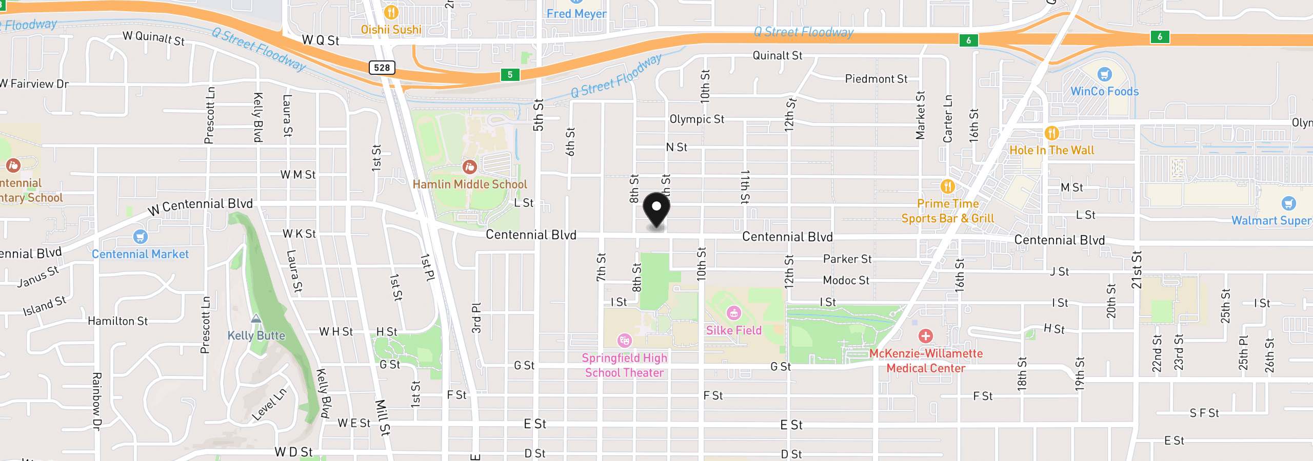 Map showing the location of 850 Centennial Blvd, Springfield, OR 97477