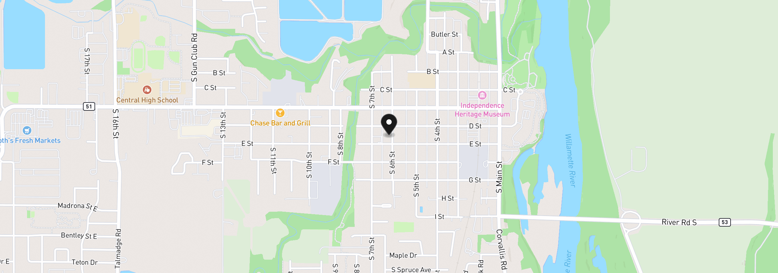 Map showing the location of 466 S 6th St, Independence, OR 97351